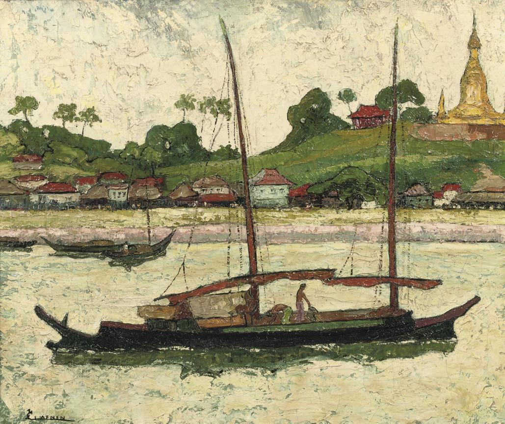 Gerard Laenen - Yangon River with the Shwedagon Pagoda, Burma