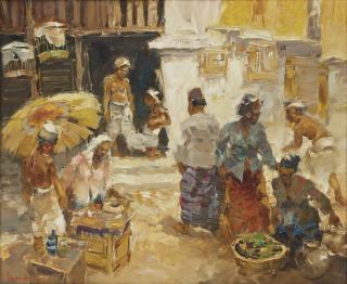 Gerard Pieter Adolfs - Campong-Sced, Samarang I (Market Scene At Campong)