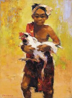Gerard Pieter Adolfs - Javanese boy with cockerel