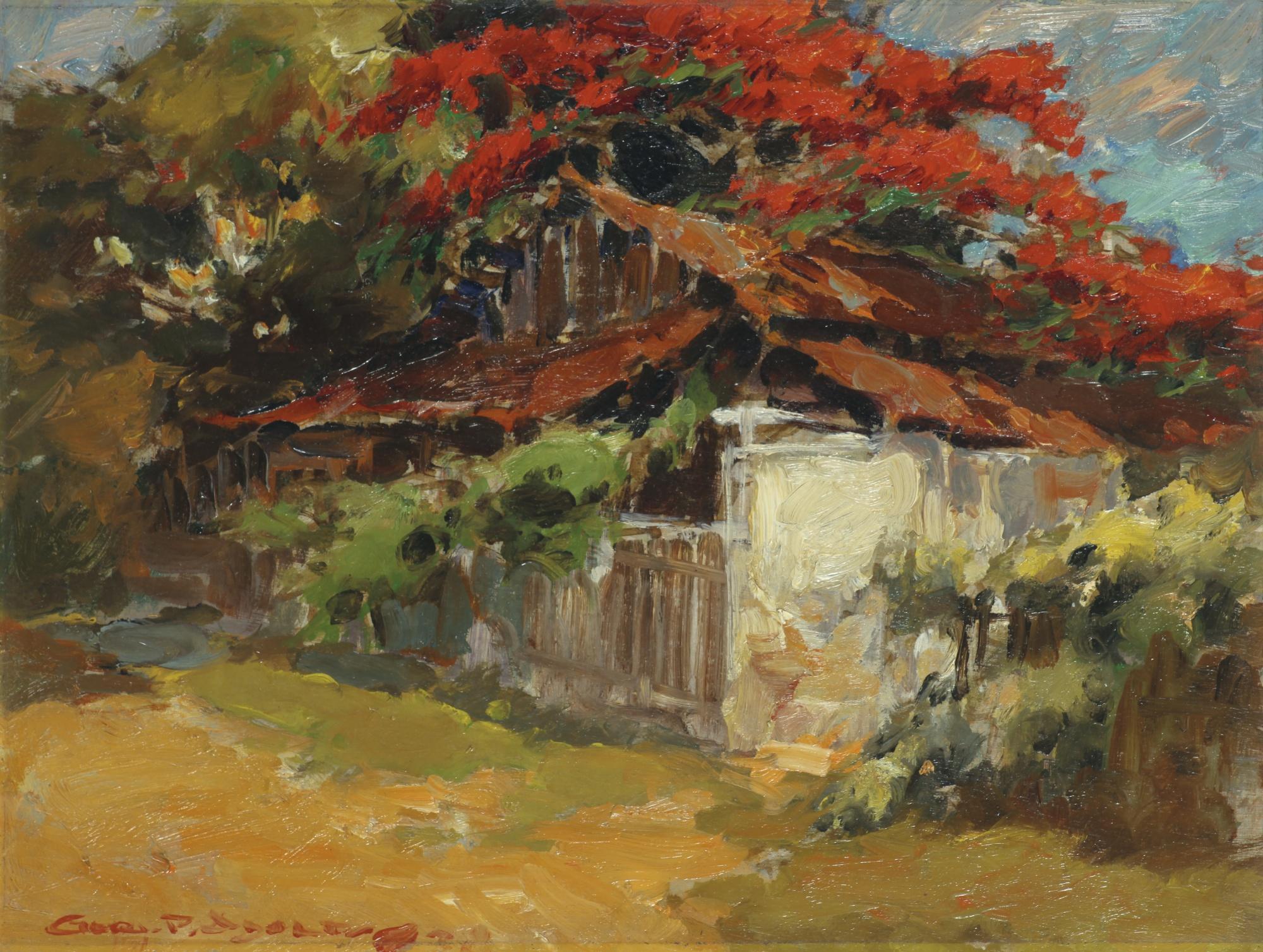 Gerard Pieter Adolfs - Kamponghuisje Met Overhangende Flamboyant (Kampong Cottage With Flamboyant Tree)