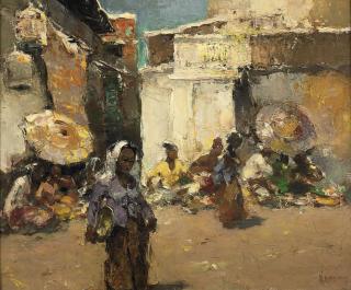 Gerard Pieter Adolfs - Scène de la vie de kampong - kampong leven