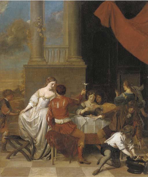 Gerard Pietersz. Van Zijl - Elegant company dining in a courtyard