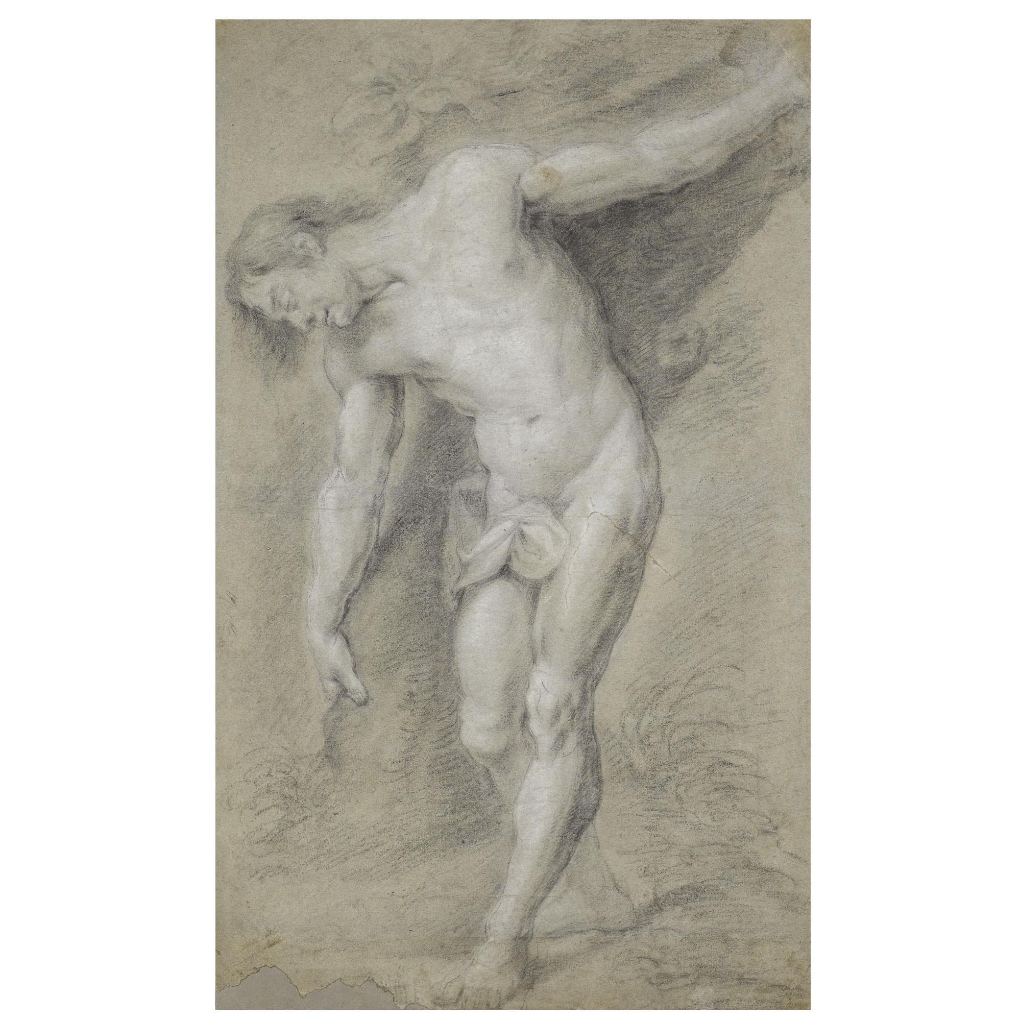 Gerard Seghers - Study Of A Male Nude Posed As Saint Sebastian Against A Tree  