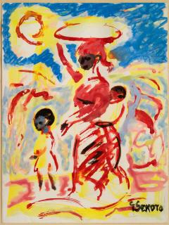 Gerard Sekoto - A woman walking with her children to market