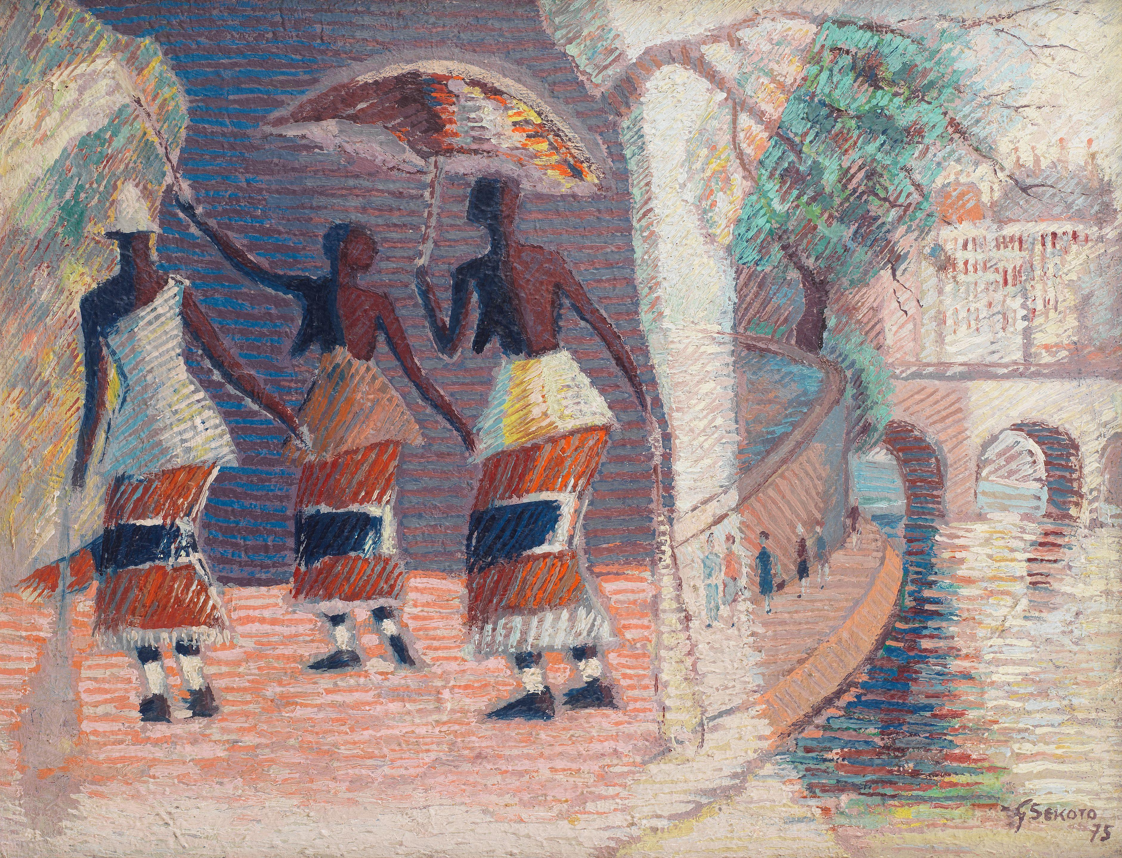 Gerard Sekoto - The Casamance Dancers and the River Seine