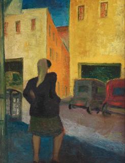 Gerard Sekoto - Woman crossing the road
