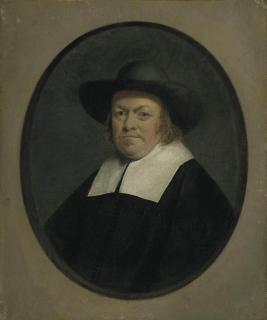 Gerard Ter Borch II - Portrait of a gentleman, half-length, in a painted oval