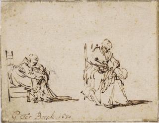 Gerard ter Borch II - Two Studies Of A Woman Washing A Child