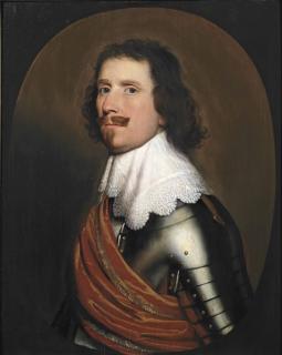Gerard Van Honthorst - Portrait Of A Nobleman, Half-Length, In Armor With A White Lace Collar And An Orange Sash, In A Painted Oval