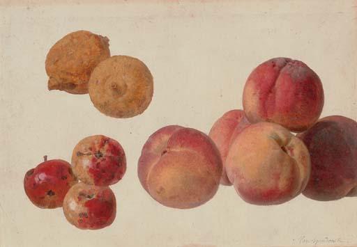 Gerard van Spaendonck - A study of peaches, lemons and crabapples