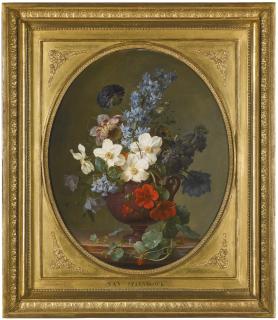 Gerard Van Spaendonck - Still Life Of Roses, Hyacinth, Wallflower And Other Flowers In A Lapis Lazuli Vase; Still Life Of Narcissus, Hyacinth And Other Flowers In A Brown Porphyry Vase