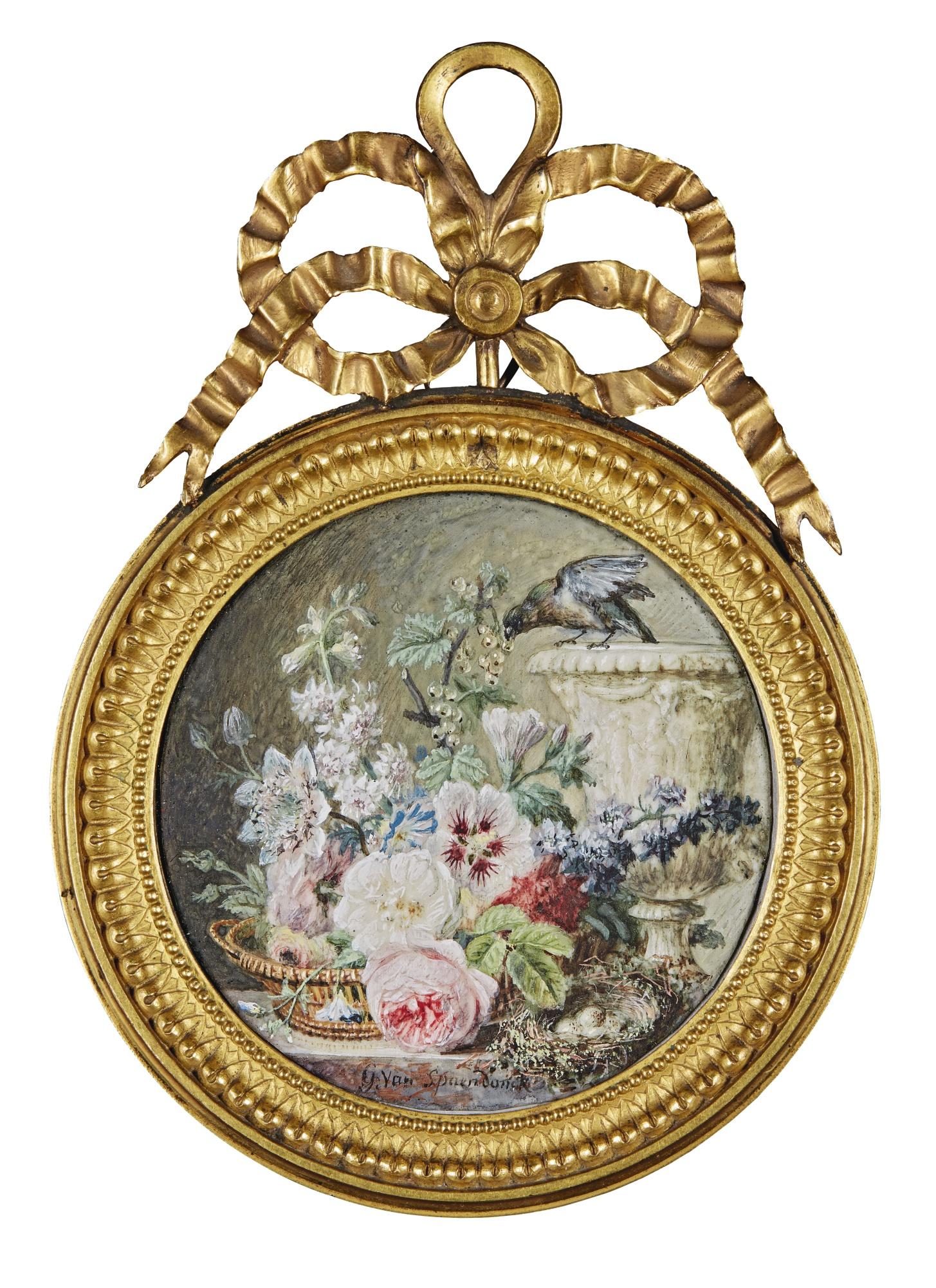 Gerard Van Spaendonck - Still Life With Flowers, An Urn And A Bird, Circa 1785