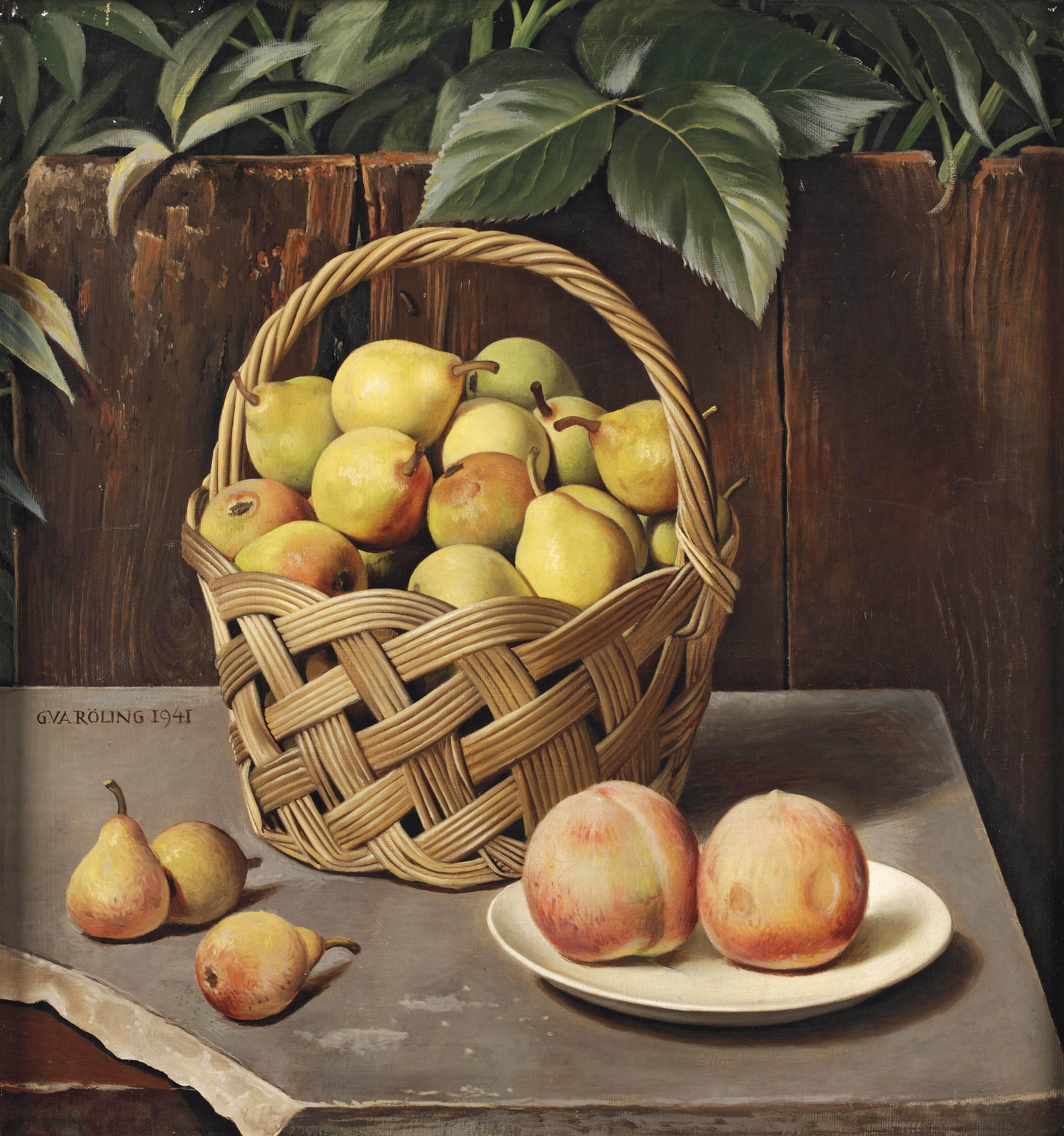 Gerard Victor Alphons Röling - A still life with pears and peaches