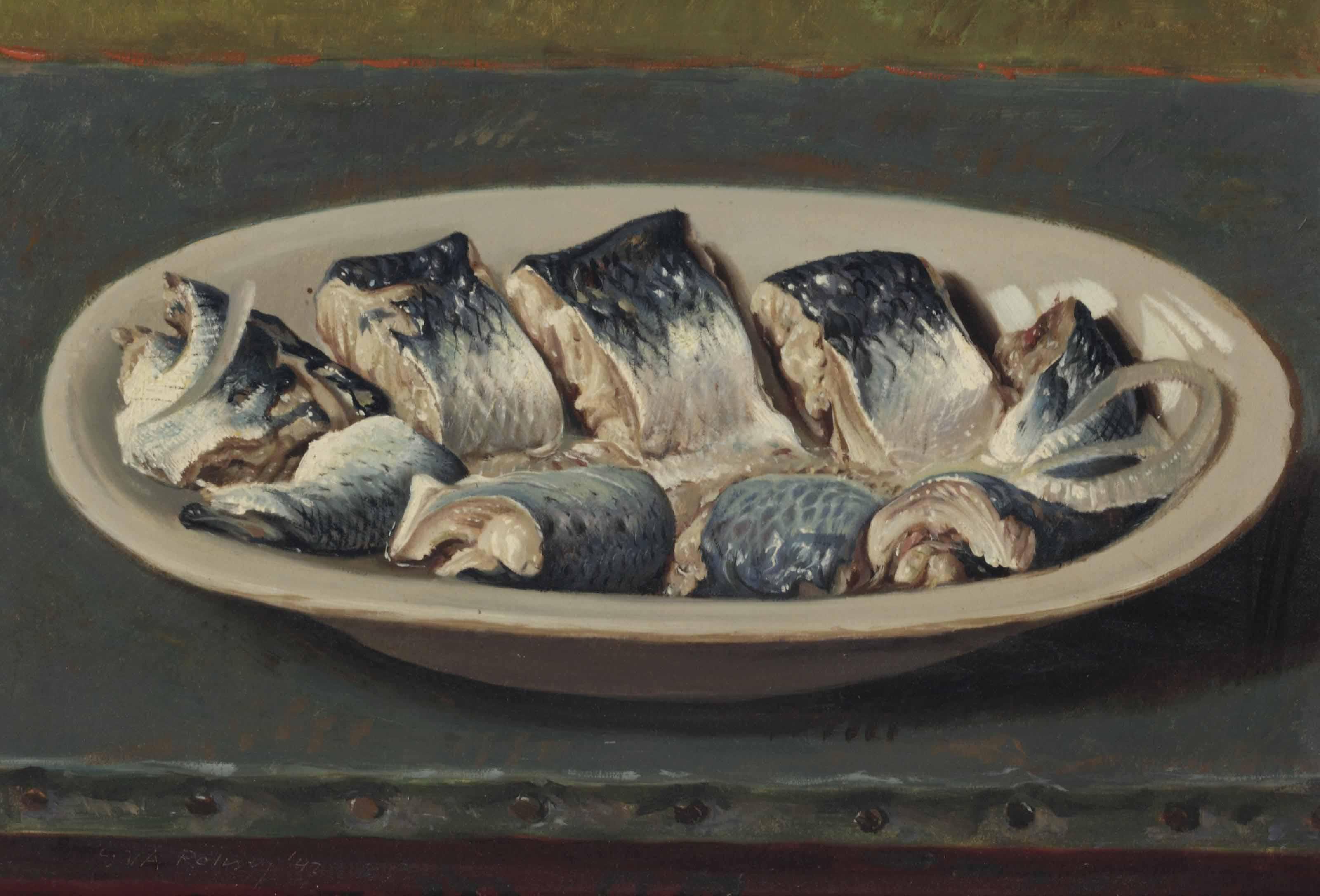 Gerard Victor Alphons Röling - A Still Life With Pickled Herring On A Dish