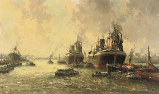 Gerardus Johannes Delfgaauw - Steamers arriving at the port of Rotterdam