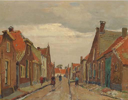 Gerbrand Frederik Van Schagen - Na de bui: the village of Vollenhove after the rain