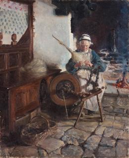 Gerda Roosval-Kallstenius - At the spinning wheel