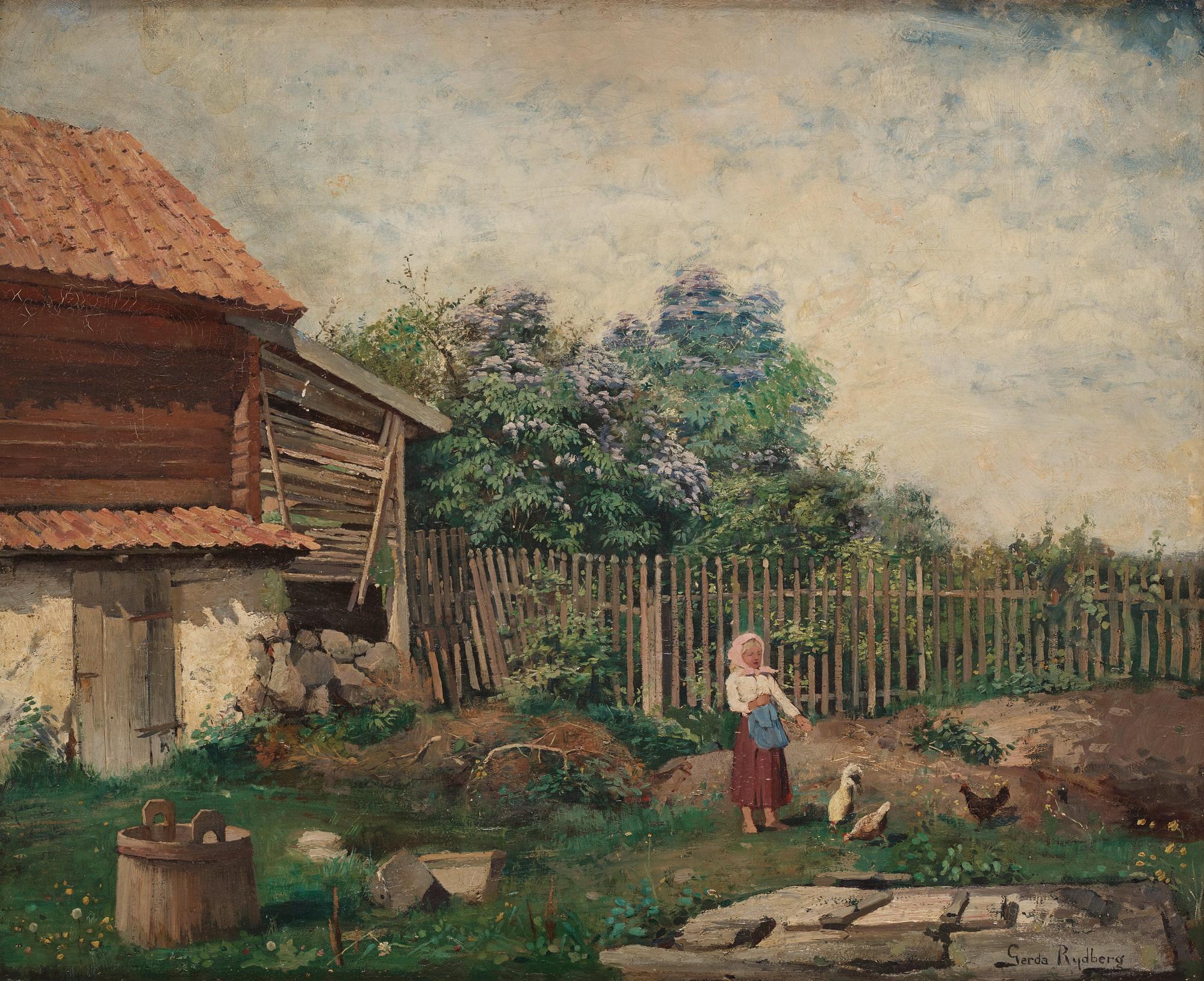 Gerda Tirén - Girl Feeding Chickens