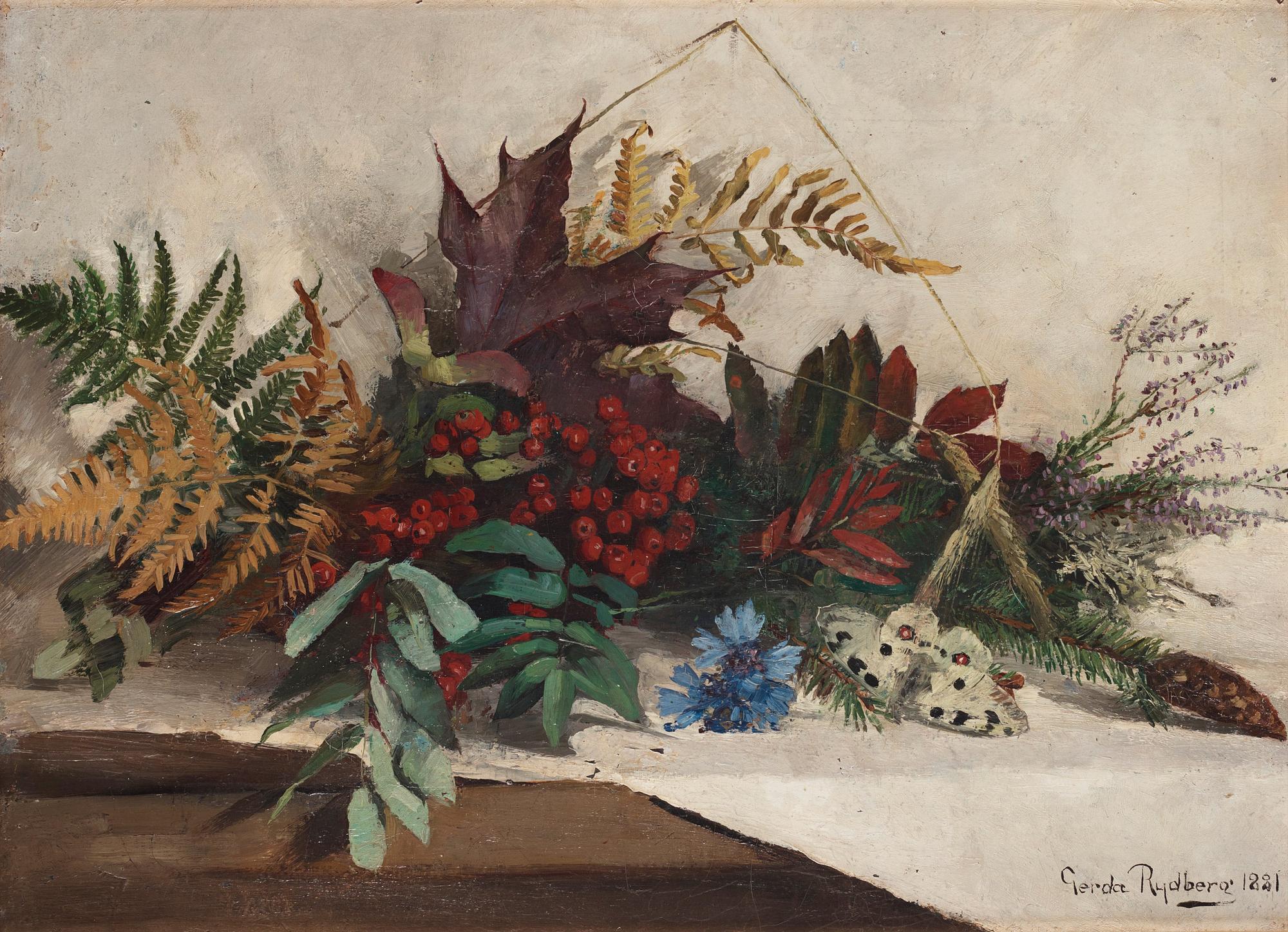 Gerda Tirén - Still life with berries and butterfly