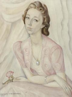 Gerda Wegener - Portrait of A Lady In A Pink Dress, Holding A Red Rose