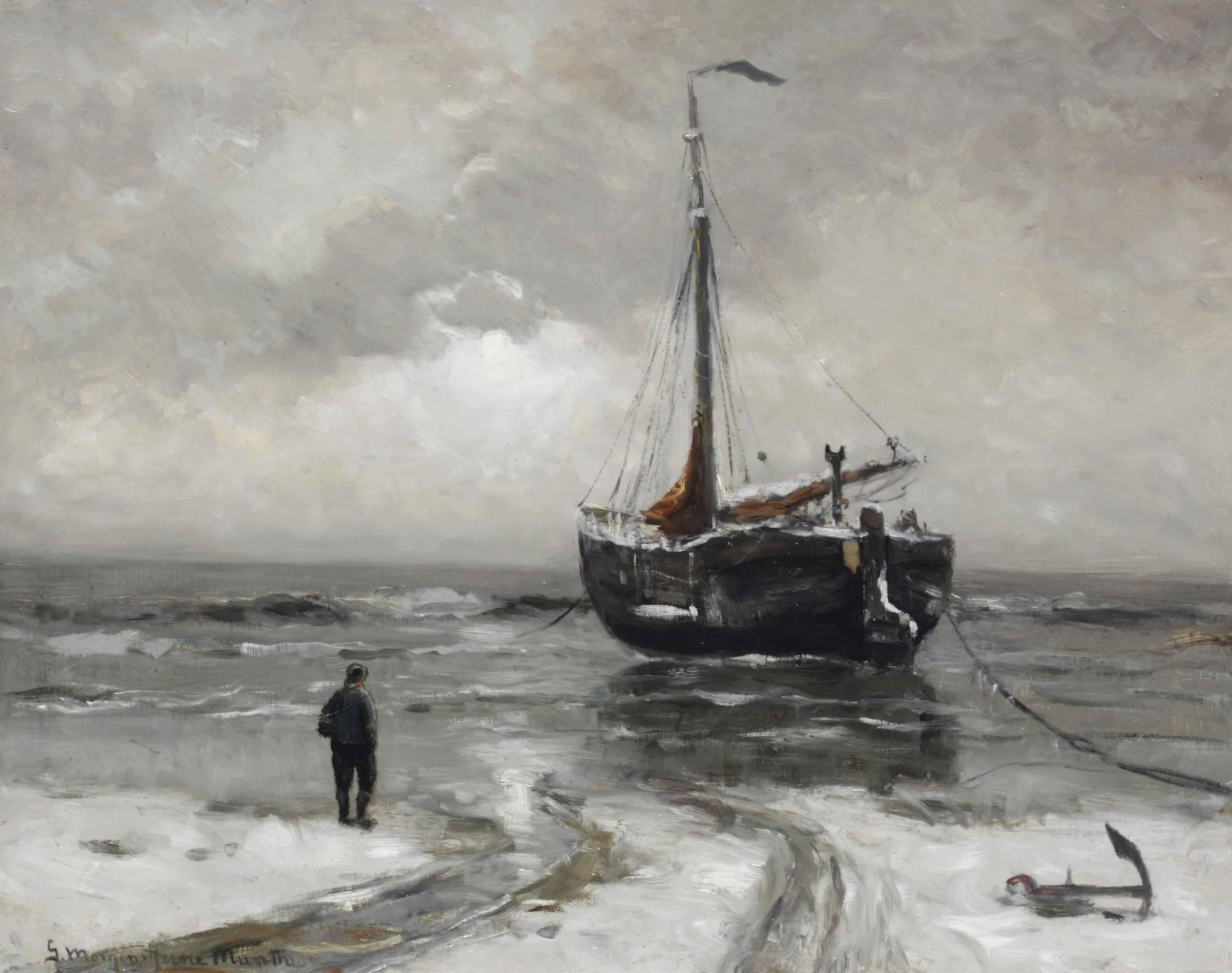 Gerhard Arij Ludwig Morgenstjerne Munthe - A Bomschuit Anchored In Winter