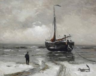 Gerhard Arij Ludwig Morgenstjerne Munthe - A Bomschuit Anchored In Winter