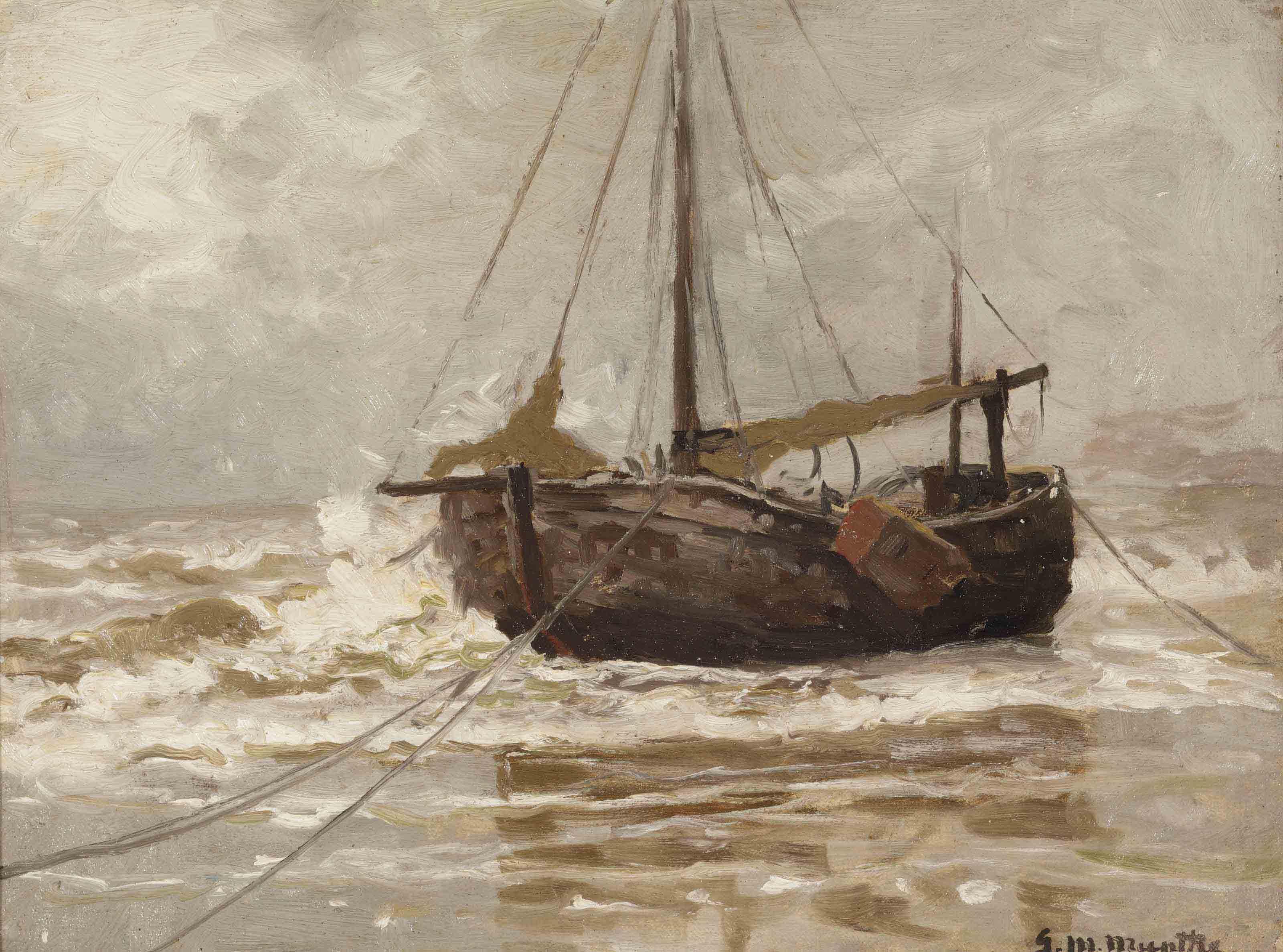 Gerhard Arij Ludwig Morgenstjerne Munthe - A bomschuit on the beach