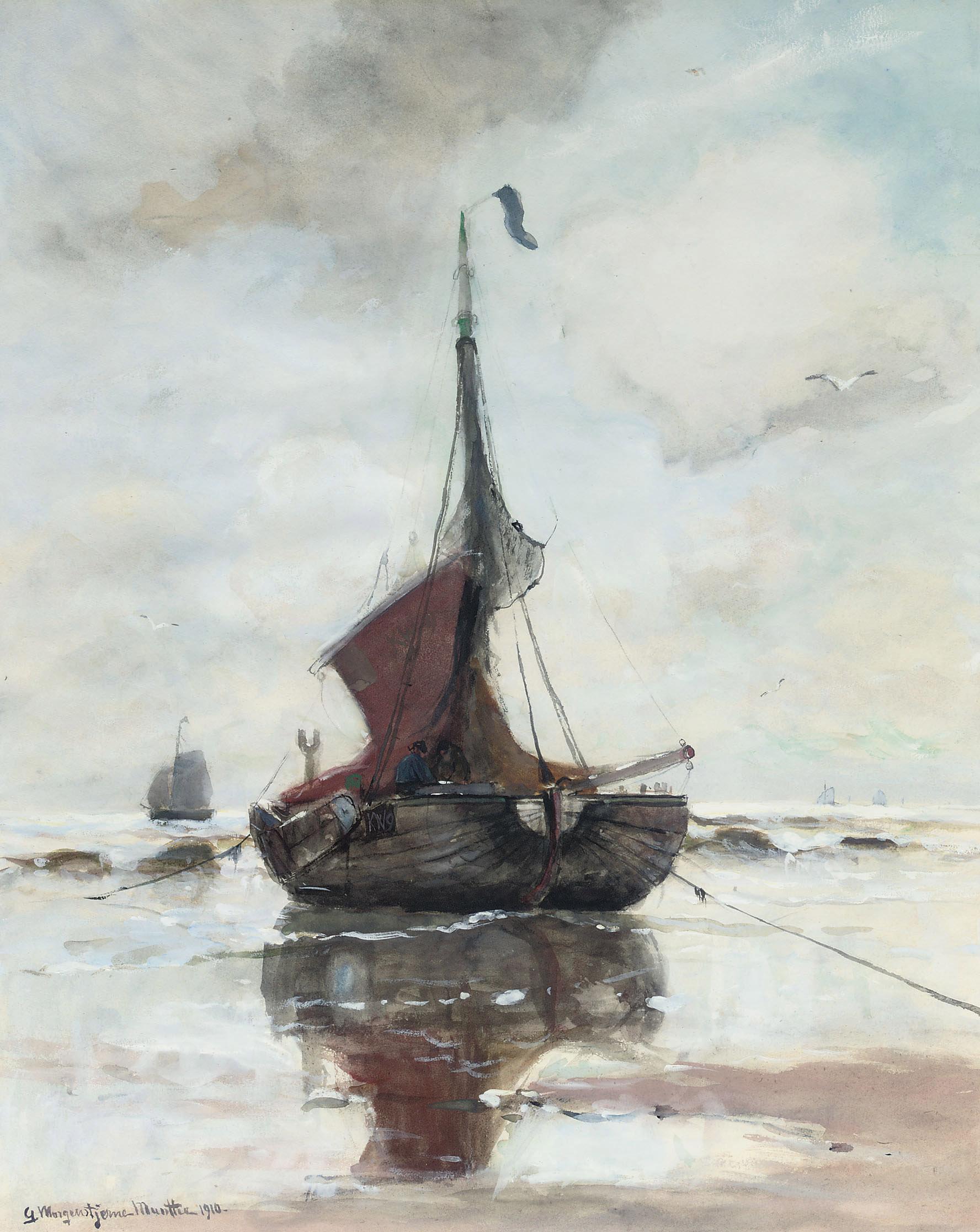 Gerhard Arij Ludwig Morgenstjerne Munthe - A fishing vessel on the beach of Katwijk