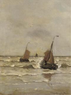 Gerhard Arij Ludwig Morgenstjerne Munthe - Bomschuiten in the surf