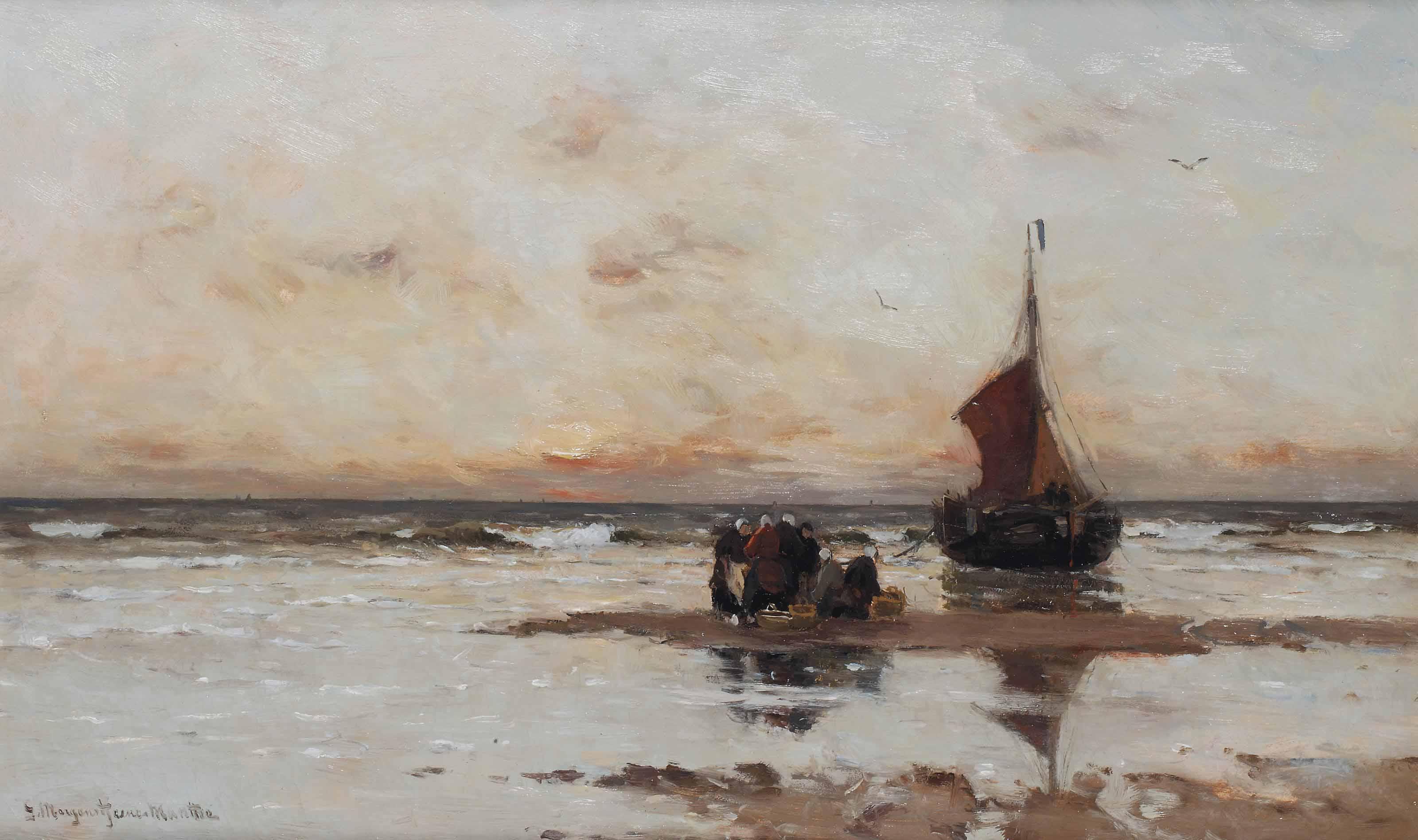 Gerhard Arij Ludwig Morgenstjerne Munthe - Fisherwomen by a beached bomschuit