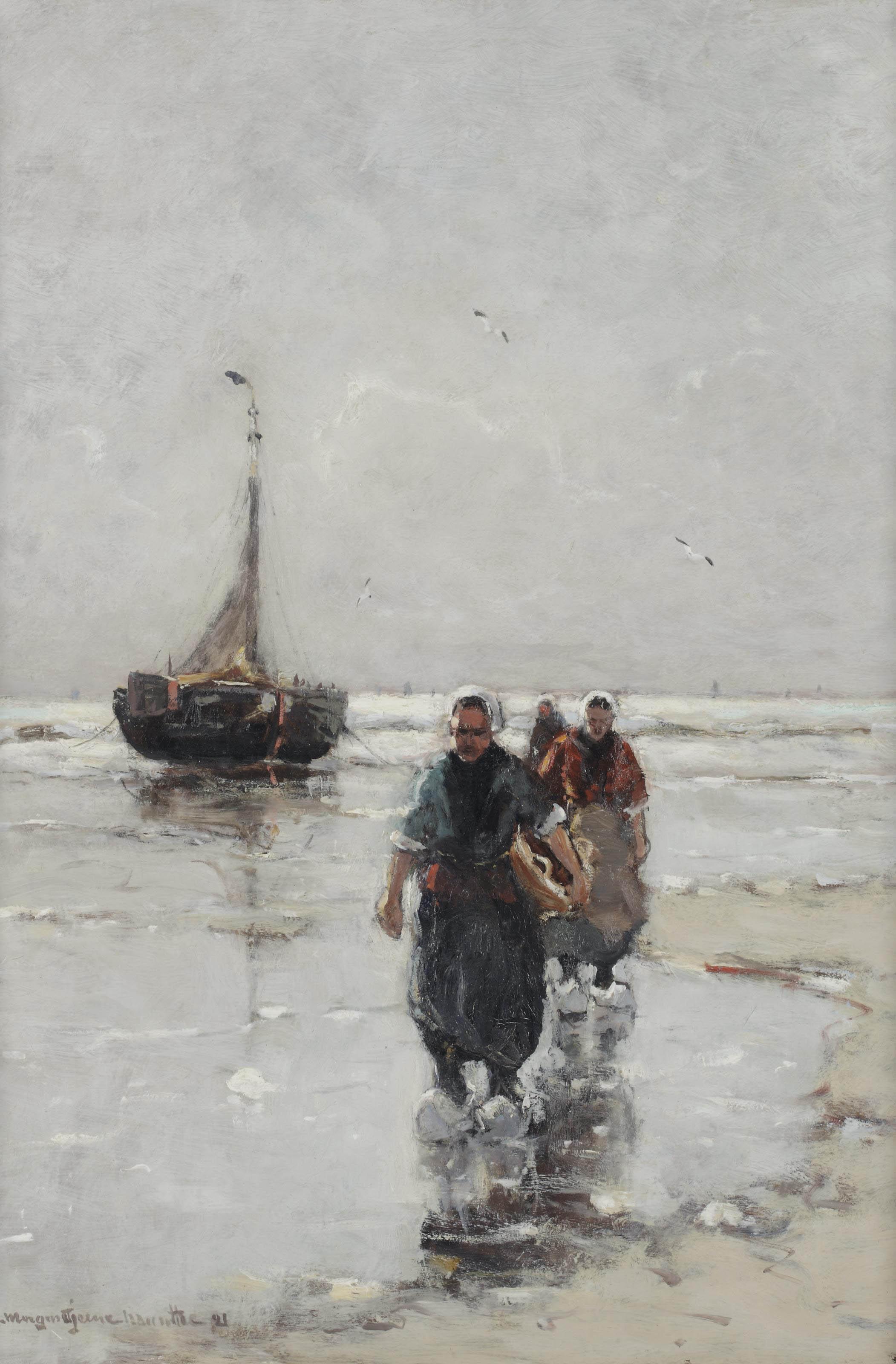 Gerhard Arij Ludwig Morgenstjerne Munthe - Fisherwomen near a bomschuit on the beach