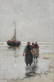 Gerhard Arij Ludwig Morgenstjerne Munthe - Fisherwomen near a bomschuit on the beach