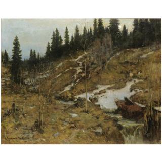 Gerhard Munthe - Norwegian Snødekket Elvelandskap (Snowy River Landscape)