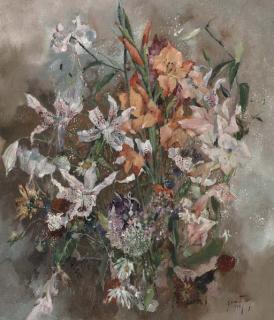 Germ De Jong - A still life with lillies and gladioli