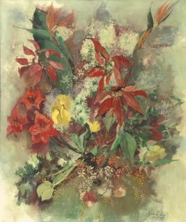 Germ De Jong - Bouquet - A still life with amaryllis and tulips in a vase