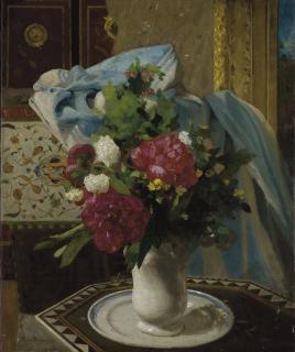 Germain Fabius Brest - Bouquet de tulipes et pivoines dans un intérieur ottoman