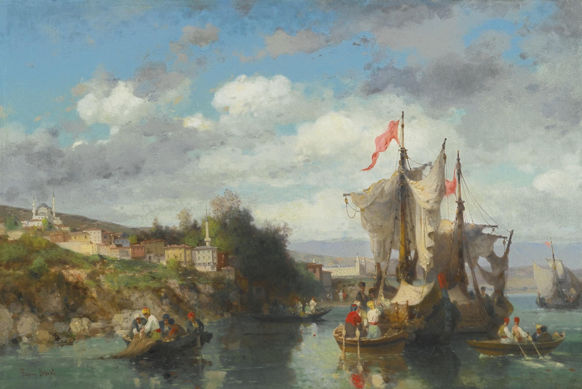Germain Fabius Brest - French Fishermen On The Bosphorus Near Scutari, With The Selimiye Barracks Beyond