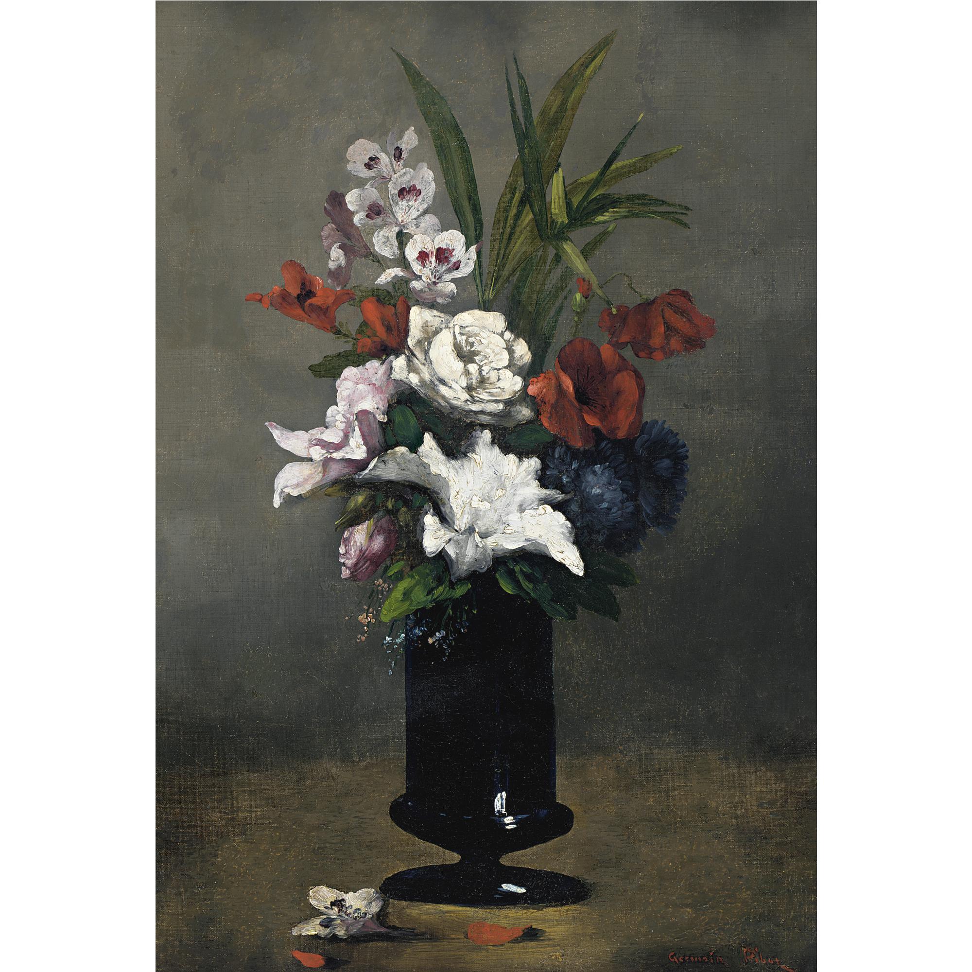 Germain-Théodore Ribot - Flowers In A Blue Vase
