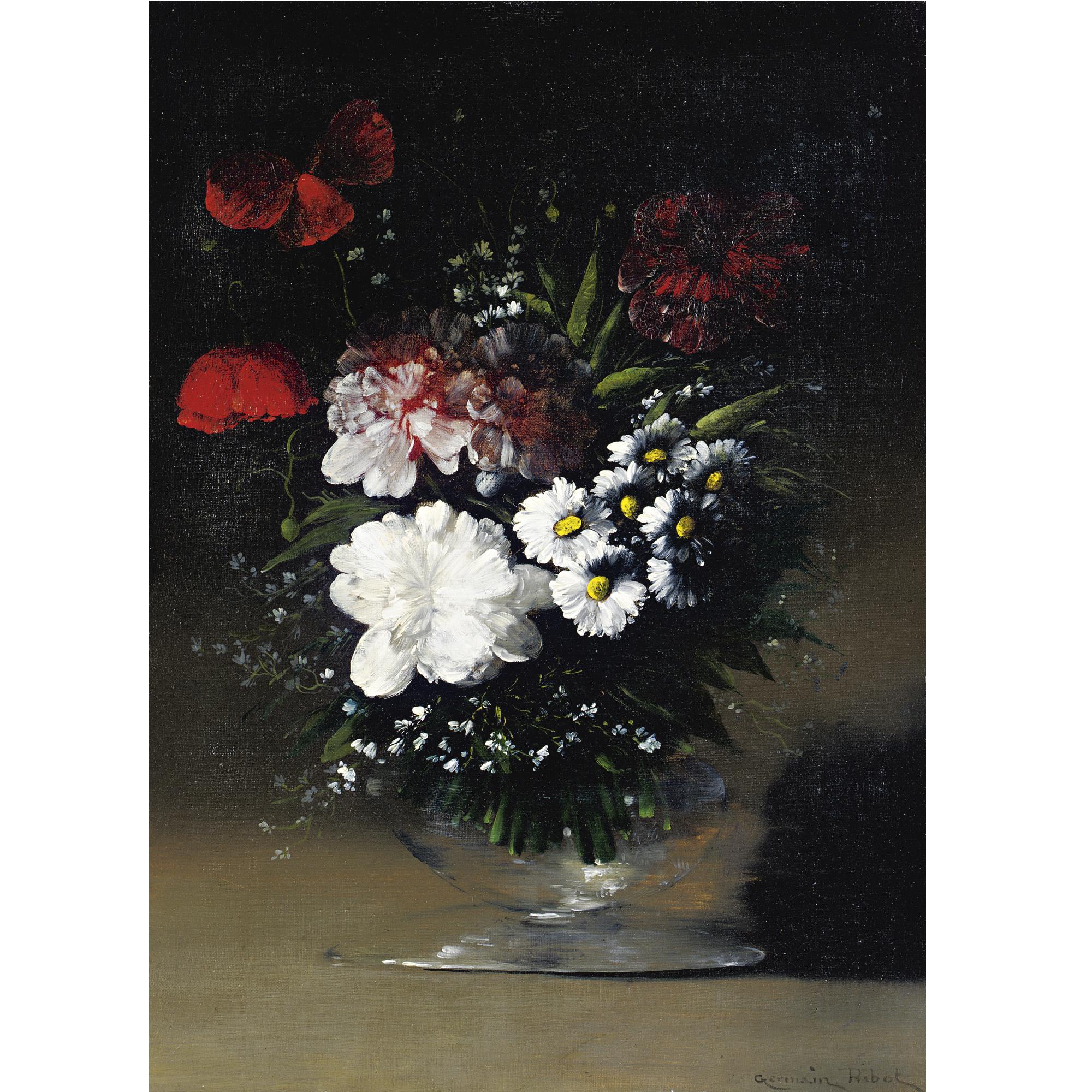 Germain-Théodore Ribot - Flowers In A Glass Vase