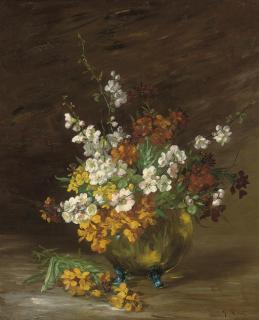 Germain Théodore Ribot - Summer blooms in a jardiniere