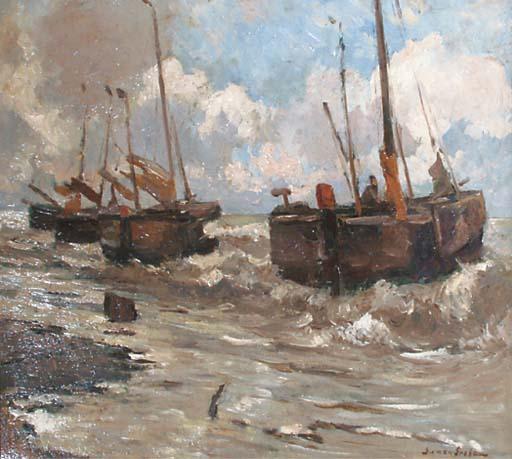 German Grobe - Bomschuiten at anchor in the surf