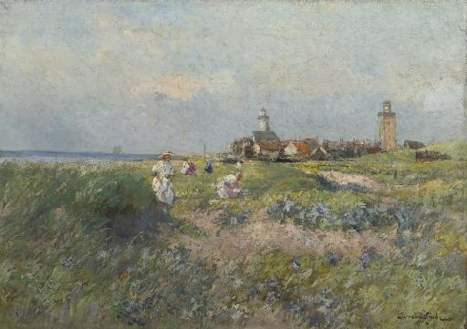 German Grobe - Children playing in the dunes of Katwijk