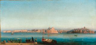 Gerolamo Gianni - Views of the Grand Harbour, Valetta, Malta:  Sunrise; and By Moonlight