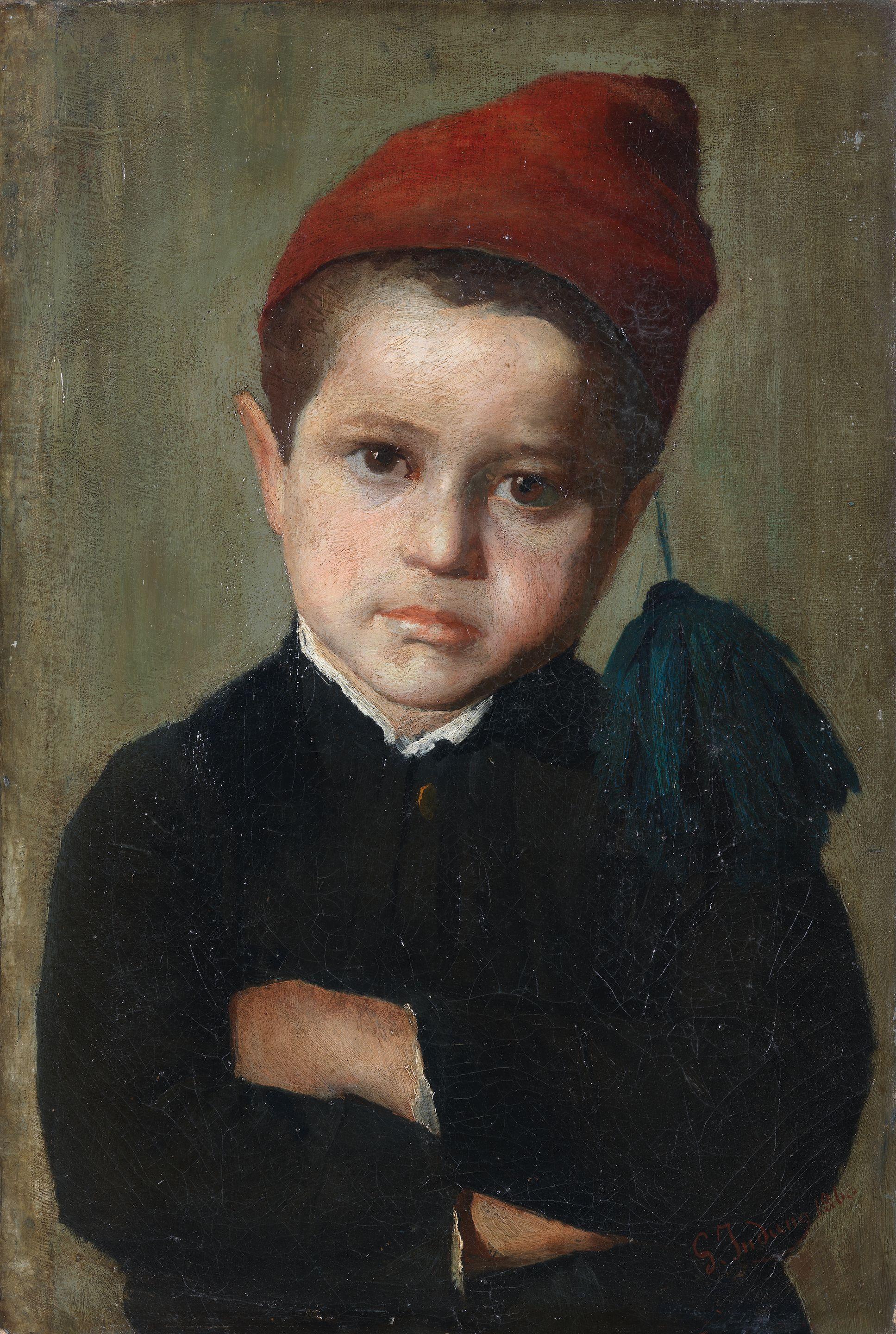 Gerolamo Induno - Portrait Of A Boy Wearing A Red Cap