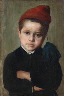 Gerolamo Induno - Portrait Of A Boy Wearing A Red Cap