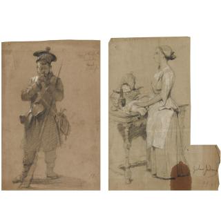 Gerolamo Induno - Quattro Studi Di Soldati E Uno Di Fanciulla