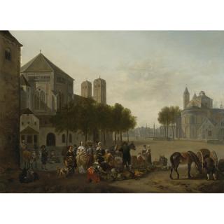 Gerrit Adriaensz. Berckheyde - Cologne: A Capriccio View Of  The Churches Of Sankt Gereon And Sankt Aposteln, With A Market Scene In The Foreground