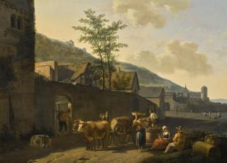Gerrit Adriaensz. Berckheyde - Landscape With Figures And Cattle Before A City Wall