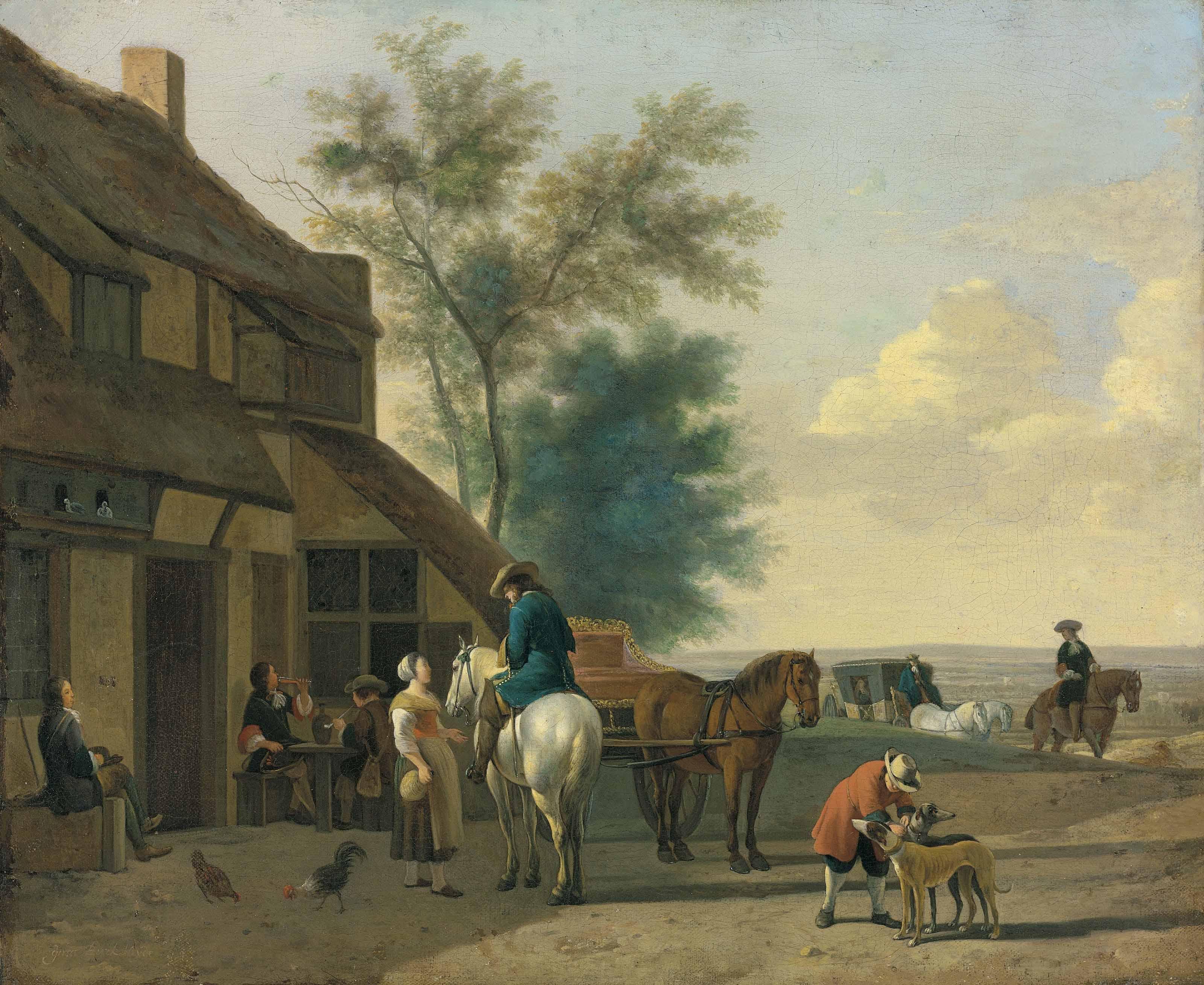 Gerrit Berckheyde - Figures Outside A Coaching Inn