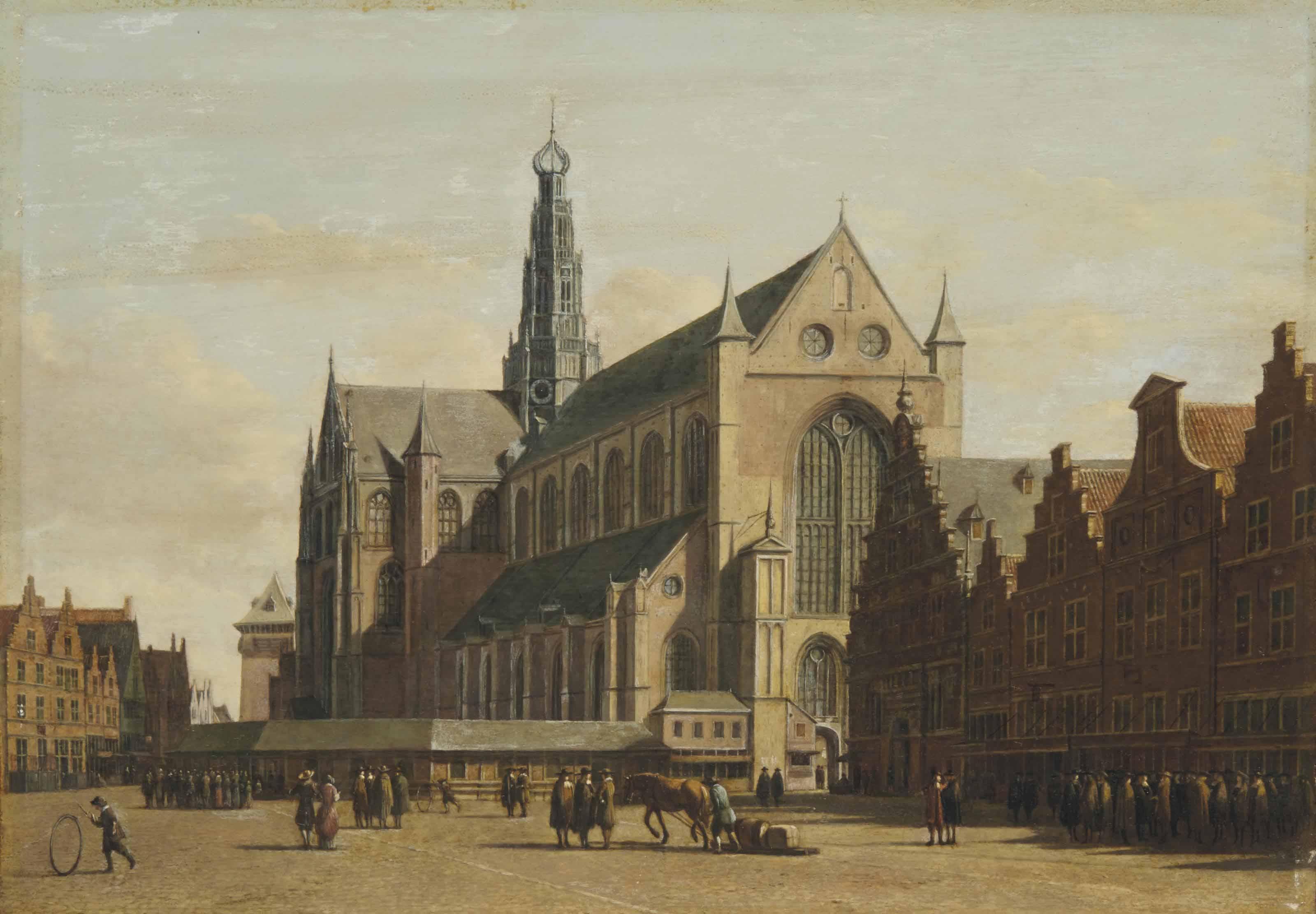 Gerrit Berckheyde - The Grote Markt, Haarlem, looking south-east, with the Church of Saint Bavo